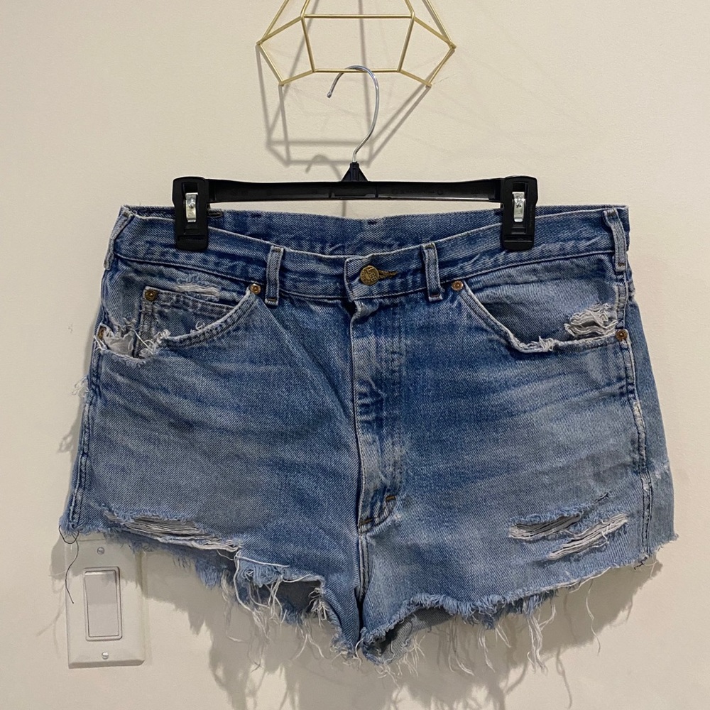 High waisted distressed jean shorts